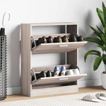 vidaXL Schoenenkast met 2 vakken eiken-look hout, Verzenden, Nieuw