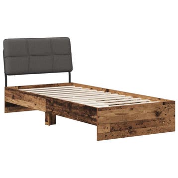 vidaXL Eenpersoonsbed met hoofdbord Oud hout en donkergrijs, Verzenden, Nieuw, Bruin, Hout