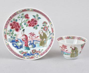 Theekom - GEDECOREERD IN HET FAMILLE ROSE-PALET MET FIGUREN