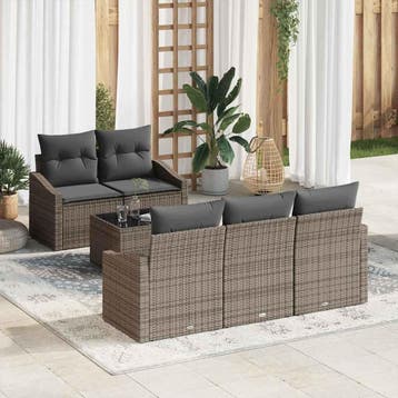 vidaXL Bankstel 6 st Grijs poly rattan, Verzenden, Nieuw, 6 zitplaatsen