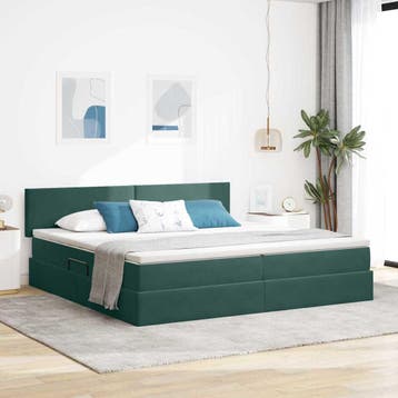 vidaXL LED Opslagbed met Matras Donkergroen 200 x 200 cm, Verzenden, Nieuw, Groen, Stof