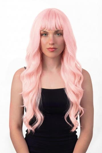KIMU® Luxe Lange Roze Pruik Slag Rechte Pony Haarwerk met Kr, Ophalen of Verzenden, Nieuw, Carnaval