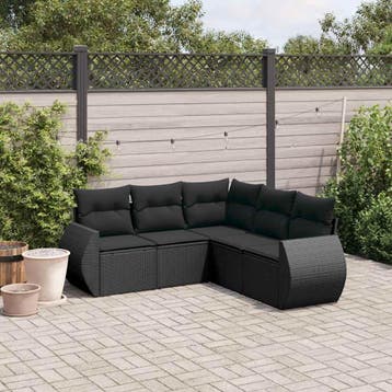 vidaXL 5-delige Loungeset met kussens poly rattan zwart, Verzenden, Nieuw, Loungeset