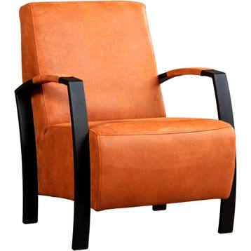 Leren fauteuil Glory - Kenia Rost (oranje), Nieuw, Ophalen of Verzenden, 50 tot 75 cm, Industrieel, Modern