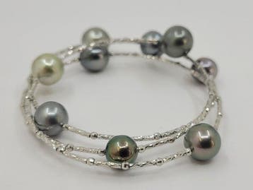 Armband 8×11 mm Tahitiaanse parels, Platina, Nieuw