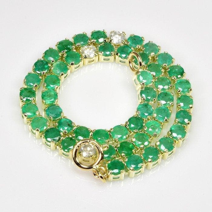 Armband - 14 karaat Geel goud - 4.20ct. tw. Smaragd -, Sieraden, Tassen en Uiterlijk, Armbanden