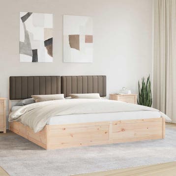 vidaXL Bedframe met Gevoerd Hoofdgedeelte Taupe 200 x 200 cm, Verzenden, Nieuw, Tweepersoons, Hout