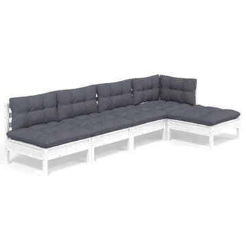 vidaXL 5-delige Loungeset met kussens grenenhout wit, Verzenden, Nieuw, 5 zitplaatsen, Loungeset