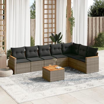 vidaXL 8-delige Loungeset met kussens poly rattan grijs, Verzenden, Nieuw, Loungeset