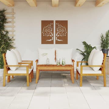 vidaXL 5-delige Loungeset met kussens massief acaciahout, Tuin en Terras, Tuinsets en Loungesets, Verzenden, Nieuw, Hardhout, Loungeset