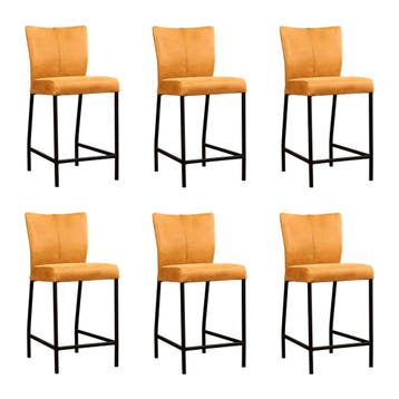 Set van 6 Leren barkruk Revolt laag - Kenia Cognac (cognac), Huis en Inrichting, Barkrukken, Ophalen of Verzenden, Nieuw, Leer
