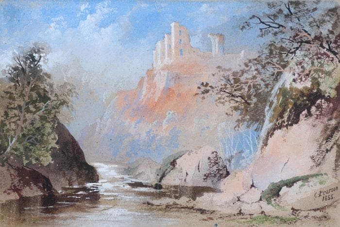 Cornelius Pearson (1805-1891) - Ruïne in rivierlandschap, Antiek en Kunst, Kunst | Schilderijen | Klassiek