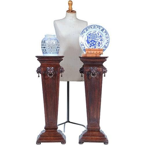 Stel van 2 Neo-renaissance zuilen ca 1860 met leeuwenmaskers, Antiek en Kunst, Antiek | Meubels | Tafels, Ophalen of Verzenden