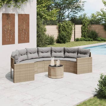 vidaXL Tuinbank met tafel en kussens halfrond poly rattan, Verzenden, Nieuw