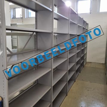 +/- 6 meter Bruynzeel metalen legbordstelling - 266 cm hoog,, Ophalen of Verzenden