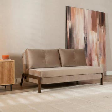 50% Korting: Velvet slaapbank 2 persoons Mikko taupe, Ophalen, Zo goed als nieuw, Velvet chique, Modern