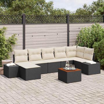 vidaXL Tuin Sofa Set 8 pcs Zwart en wit, Verzenden, Nieuw, Rotan, 8 zitplaatsen