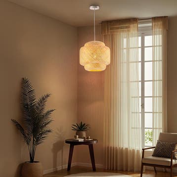 Hanglamp Lignea Lux van bamboe, in boho-stijl, 40W - bruin, Verzenden, Nieuw