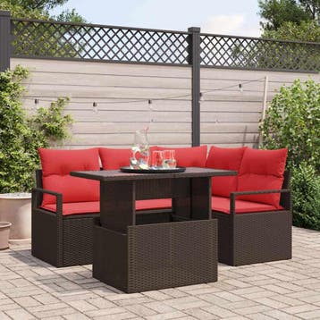 vidaXL Tuin Sofa Set 5 st Bruin Poly riet, Verzenden, Nieuw, 5 zitplaatsen