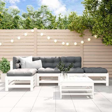 vidaXL 6-delige Loungeset massief grenenhout wit, Verzenden, Nieuw, 6 zitplaatsen, Loungeset