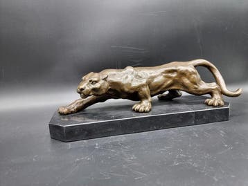 Beeld, XL Bronze Panther - 13.5 cm - Marmer, Brons - 2026