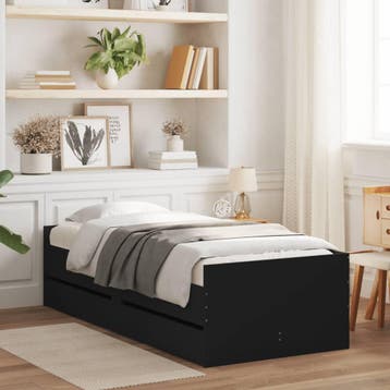 vidaXL Bedframe met lades zwart 75x190 cm Small Single, Verzenden, Nieuw, Zwart, Hout