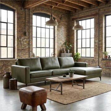 Leren hoekbank Match - 2.5-zits arm links + Longchair arm, 250 tot 300 cm, Bohemian, Industrieel, Modern, Scandinavisch, Hoekbank
