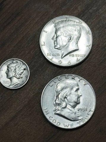 Verenigde Staten. 3 monedas de plata 900 1943-1964 (Zonder