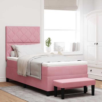 vidaXL Boxspring bed met kussen Roze 200 x 100 cm Fluweel, Verzenden, Nieuw, Eenpersoons, Stof
