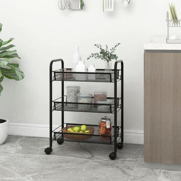 vidaXL Keukentrolley 3-laags 46x26x64 cm ijzer zwart, Verzenden, Nieuw