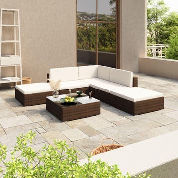 vidaXL 6-delige Loungeset met kussens poly rattan bruin, Verzenden, Nieuw, 6 zitplaatsen, Loungeset