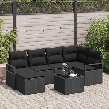 vidaXL Bankstel 7 st Zwart poly rattan, Verzenden, Nieuw, Rotan, 7 zitplaatsen