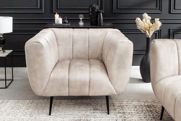 Retro fauteuil NOBLESSE 105cm champagne fluweel met, Ophalen of Verzenden, Nieuw