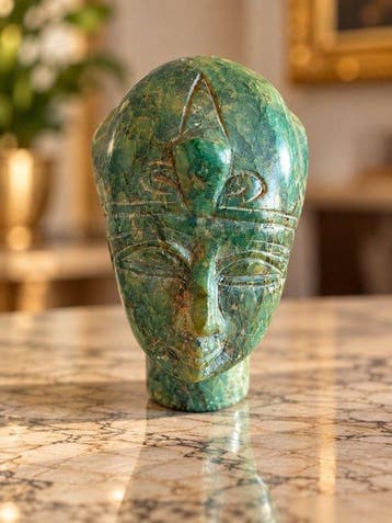 sculptuur, Tête sculptée en pierre verte – Style Shona –