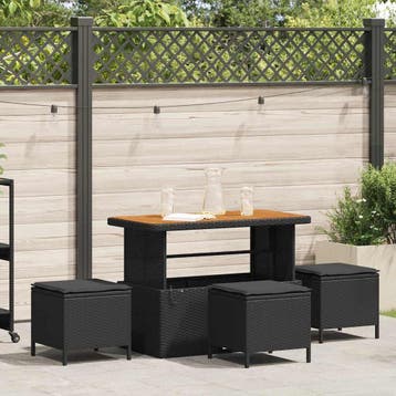 vidaXL Tuin eettafelset 4 st Zwart poly rattan, Verzenden, Nieuw, Rotan, 4 zitplaatsen