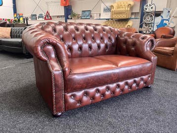 Chesterfield Maarssen ! Bruin Leren 2 Zits Chesterfield Bank, Ophalen, CHESTERFIELD, Tweepersoons, Leer