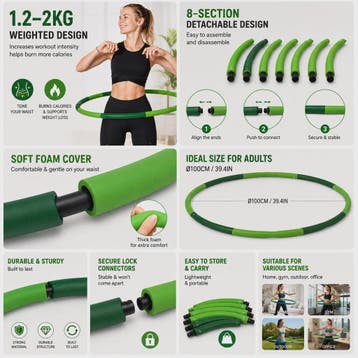 Verstelbare Fitness Hula Hoop voor Volwassenen - 1.2-2KG, 8-, Verzenden, Nieuw
