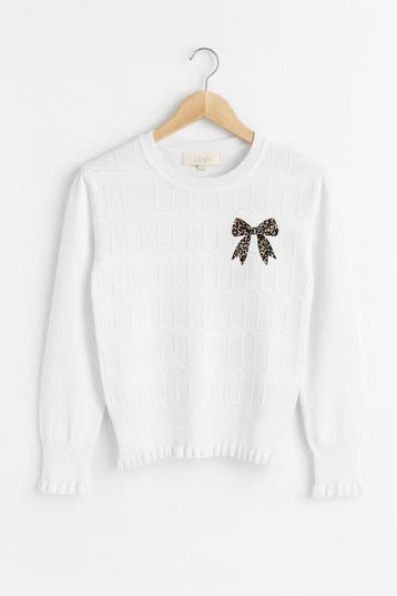 Witte meisjestrui met strik -Herfst/Wintercollectie|NIEUW, Kinderen en Baby's, Kinderkleding | Maat 128, Ophalen of Verzenden