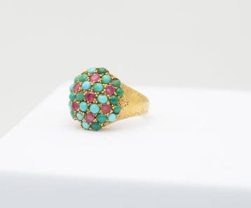 Ring - 18 karaat Geel goud Robijn - Turquoise, Nieuw