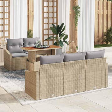 vidaXL Tuin Sofa Set 6 st Beige Poly riet, Verzenden, Nieuw, Rotan, 6 zitplaatsen