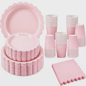 Elegant Roze Scalloped Rand Papieren Borden, Bekers & Servet, Verzenden, Nieuw