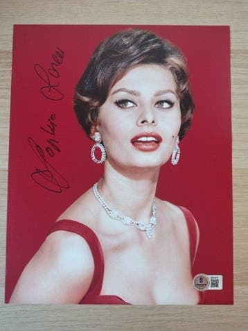 Sophia Loren - Autograph, Photo with Beckett COA, Nieuw