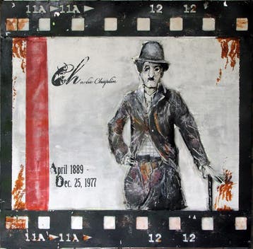 Metalen 3D schilderij 100x100 cm - Charlie Chaplin - 10stuks, Ophalen