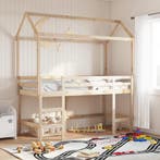 vidaXL Halfhoogslaper met ladder en bedhuis grenenhout, 90 cm, Eenpersoons, Bruin, Verzenden