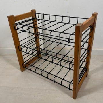 Plank - Houten en zwarte metalen drie-laags opbergrek -