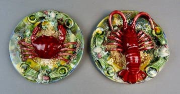 Palissy-stijl - Wandbord (2) - Aardewerk - Majolica Portugal