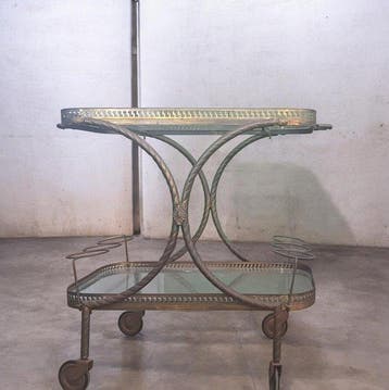 Serveerwagen - Verguld messing, Glas - Winkelwagen Stijl