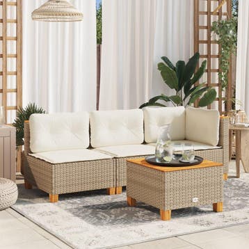 vidaXL Tuinbank 3-zits met kussens poly rattan beige, Verzenden, Nieuw