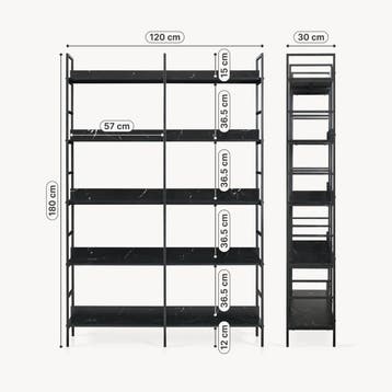 Boekenkast Noskik met 5 planken 180x120x30 cm zwart marmerlo, Verzenden, Nieuw