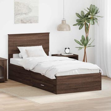 vidaXL Bedframe Bruin Eiken en Zilver 75 x 190 cm Bewerkt, Eenpersoons, Bruin, Verzenden, Nieuw